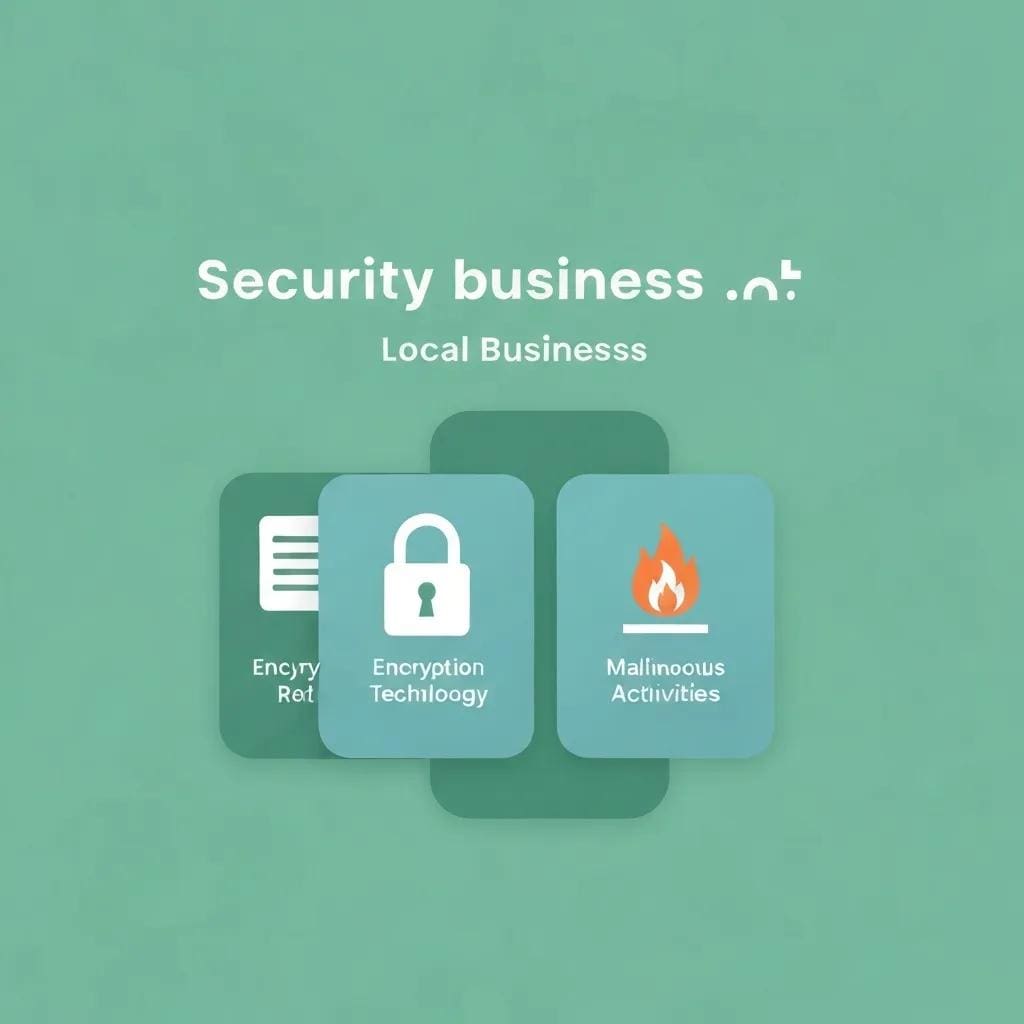 Visual representation of website security measures, including firewalls and digital shields, protecting local businesses