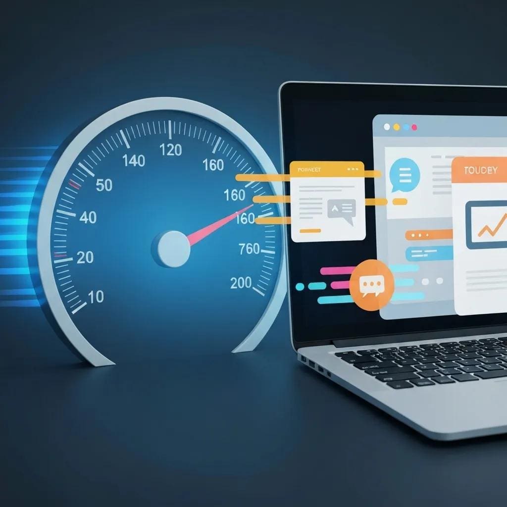 Illustration of website performance optimization techniques, showcasing speed and efficiency for local businesses